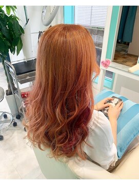 ワクヘアー(WaKu hair) オレンジ＋レッド　暖色系カラー/リバースカール