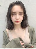 ロブ透明感カラー小顔ヘア黒髪簡単ヘアエアリーミディ地毛風
