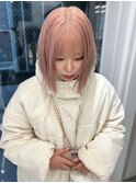ピンクアッシュカラー　透明感カラー　艶感　10代20代　ボブ