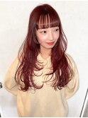 諒】ロングレイヤーカットロングフェイスレイヤーボルドーカラー