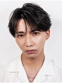 韓国風センターパートウルフニュアンスパーマ黒髪リクルート