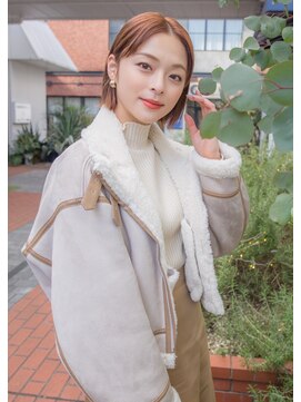 リル(Lilou) 【Lilou】ワンレンボブ.ピンクオレンジ.センターパート