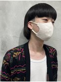 お洒落ヘアぱっつんモードツーブロック黒髪韓国マッシュショート
