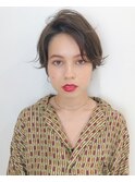 小顔 ワンサイドショート ブランジュ ハイライト ダブルバング
