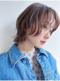 オリーブベージュショートミニボブグレージュブリーチレイヤー