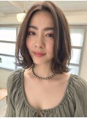 透明感シアーブラウン/ミディアムレイヤー/顔まわりカット