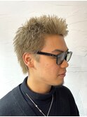 スパイキーショート　アップバング　ブリーチカラーブロンド