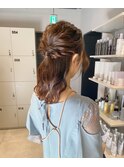 ハーフアップ　編みおろし　ヘアセット