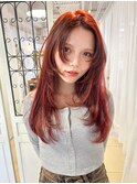 ブリーチなしWカラーでチェリーレッド♪