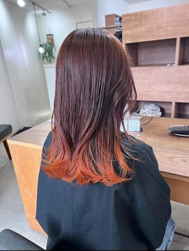 トランク ヘアー デザイン(tranq hair design) 大人可愛い裾カラー切りっぱなし暖色系カラーオレンジカラー