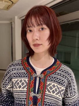 ビファインクーアヴェダ(Be fine coo AVEDA) レイヤーボブ　顔まわりカット　ボルドーカラー 学割u24/