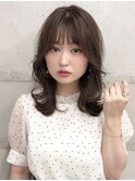 王道カワイイくびれミディアム　小顔前髪　外ハネミディアム