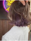 パープルインナーカラーと外ハネボブ