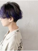 センターパート×くすみブルー