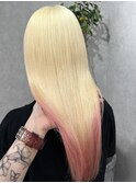抜きっぱなしブロンド×ピンク裾カラー