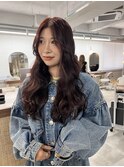 【前田七音】ワインレッド/ウェーブヘア/韓国ヘア/前髪なし