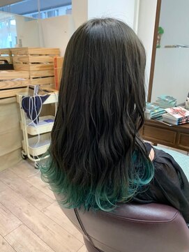 ハイレート ウニクス川越店(Hairate) 【Hairate本川越】裾カラー★オリーブグレージュ×水色カラー