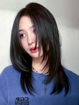 アルバム 渋谷パルコ(ALBUM)&nbsp;ダークアッシュミディアム顔周りレイヤー似合わせカット_F1414