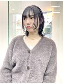 小顔レイヤー/顔まわりウルフ/ブルーブラック