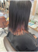 インナーカラーオレンジ×切りっぱなしミディアム/20代30代40代