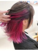 ピンクインナーカラー☆アッシュグレーブリーチWカラー