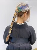 卒業式ヘア成人式ヘア金箔ヘア紐アレンジ水引きヘア袴ヘアK0911