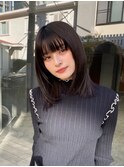韓国ミディアムレイヤーカット エモージュ黒髪 暗髪 グレージュ