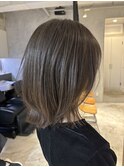 レディースミディアムボブ顔周りレイヤーショコラブラウン