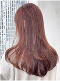 ロング顔周りレイヤー韓国ヘアアプリコットオレンジ_ba509182