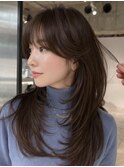 前髪カット韓国ヘアロング顔周りレイヤー_F21502
