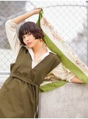 濡れ髪　切りっぱなし　オリーブカラー　セミウェットウェーブ