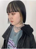 前髪インナーカラーイメチェンボブイエローヘア