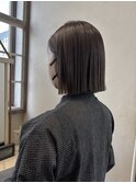 切りっぱなしボブ/縮毛矯正/グレージュ