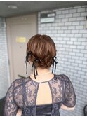 ミディアム &nbsp;&nbsp;アップスタイル　ふわふわ　参列ヘア　リボン