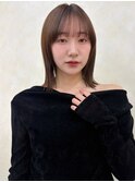 顔周りカット/縮毛矯正/ダークブラウン/コーラルにピンク/ボブ