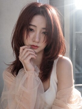 シオン(shion) レッドブラウンレイヤーセミロング_F31683