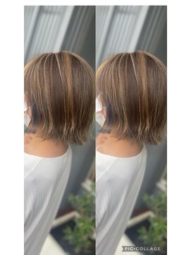 ヘアメイク アース 秋田仁井田店(HAIR & MAKE EARTH) 切りっぱなしボブハイライト