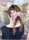 ヘアセット/ツインテール/結婚式お呼ばれスタイル/編み下ろし/