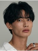 シャドウウルフパーマメンズ微分けセンターパート無造作緩め原宿