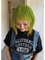 キッカ(kicca) 【kicca】ライムグリーン×オレンジ裾カラーのデザインボブ