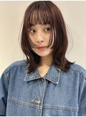 クビレボブ顔周りレイヤーカットチェリーレッドブラウンボルドー