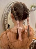 #ガーリーヘアアレンジ　#リボンアレンジ
