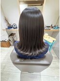 艶髪オリーブグレージュ×ストレート外ハネセミディ20代30代40代
