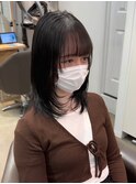 韓国 ミディアム レイヤーカット 似合わせカット 暗髪カラー