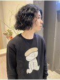 スパイラルパーマツイストパーマアップバングメンズミディアム