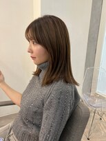シアベージュミディ_グレージュカラーココアベージュボブウルフ