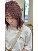 大人可愛い外ハネ切りっぱなしミディ☆透明感ピンクベージュ
