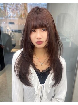 ロンドミラー 博多店(Lond Mirror) 顔周り小顔レイヤーカット/黒髪地毛風カラー/博多