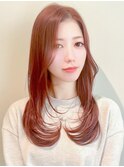 ミディアムレイヤーカットストレートロングウルフカットベージュ