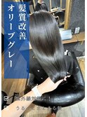グレージュ切りっぱなしボブ前髪ありミニボブミルクティベージュ